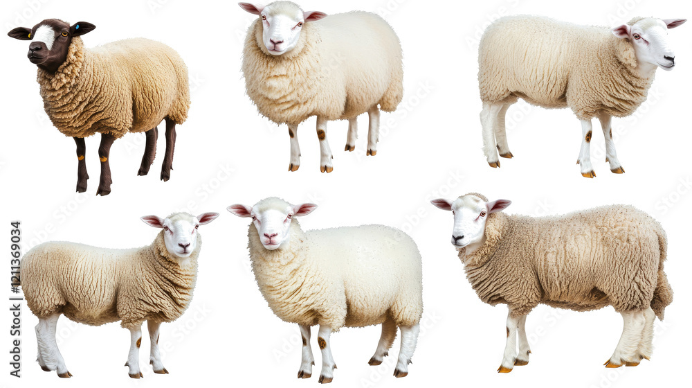 Poster varied sheep collection on clear background generative ai