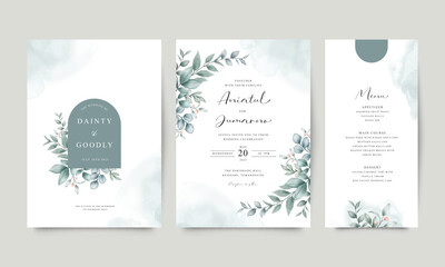Elegant wedding invitation set with watercolor floral and foliage