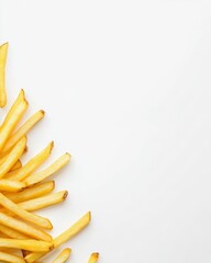 French fries placed in a diagonal line across a white background