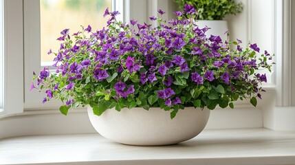 Obraz premium Stunning Purple Petunias in a White Pot