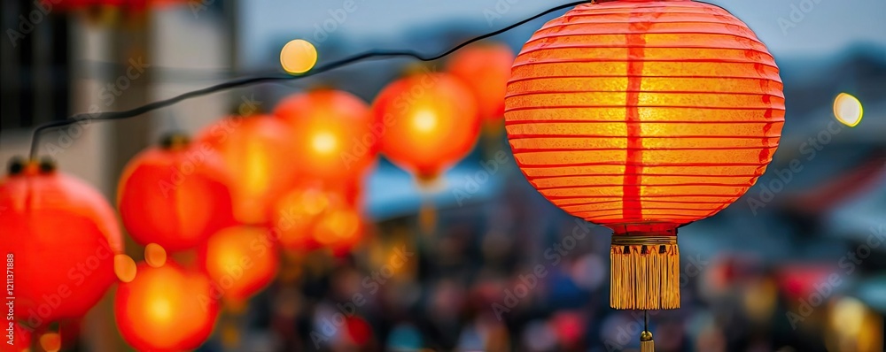 Aufkleber chinese new year celebration idea. illuminated red lanterns hanging in a festive atmosphere during a
