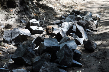 large stone fragments on the ground