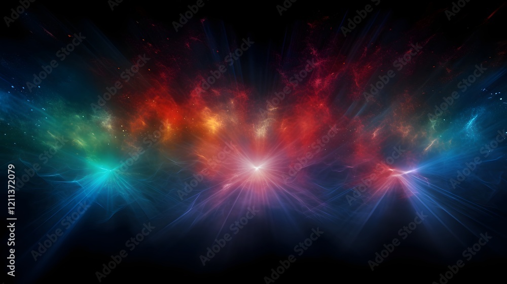 Poster stunning abstract laser light patterns and shapes projected onto a smoky atmospheric digital backgro
