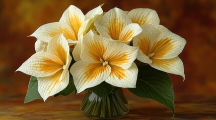 Fototapeta premium Elegant Bouquet of Cream and Gold Flowers in Glass Vase