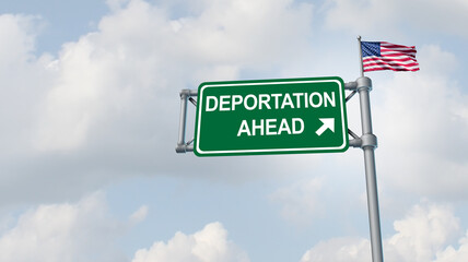 Fototapeta premium Deportation Ahead and US Immigration Deportations and Untited States deporting illegal immigrants or undocumented immigrant including asylum seekers and refugees.