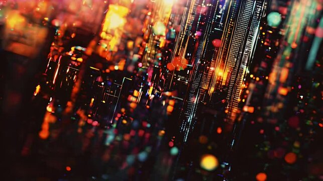 Cityscape at night, vibrant lights, futuristic, technology, background blur, website header