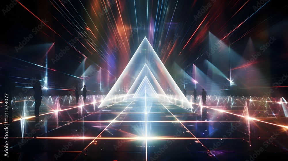 Poster stunning holographic projection by lasers creating a mesmerizing digital landscape with a futuristic