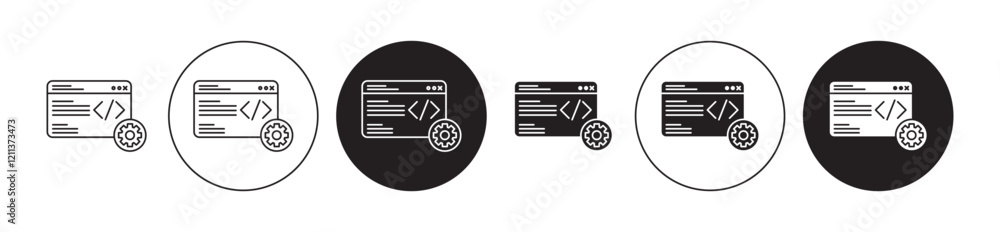 Poster back end icons set in black filled and stroke line style