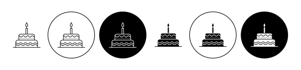 Birthday cake icons set in black filled and stroke line style