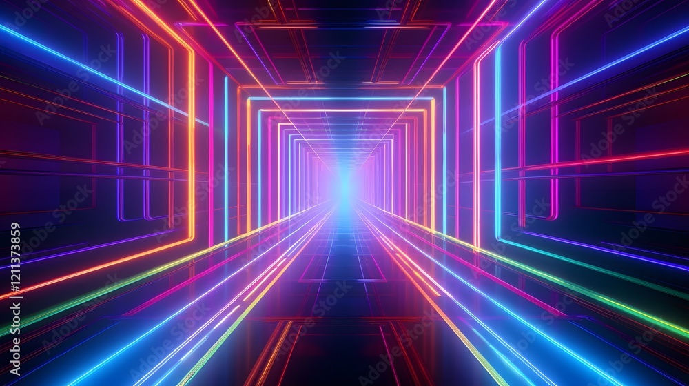 Aufkleber captivating abstract digital art showcasing a neon colored laser tunnel perspective with a dynamic g