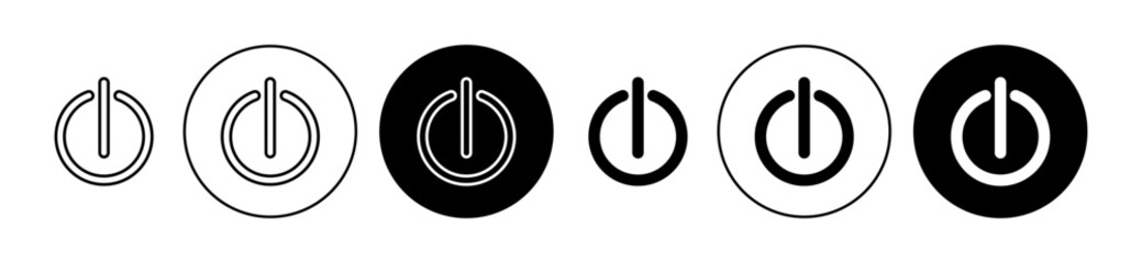 Button on off icons set in black filled and stroke line style