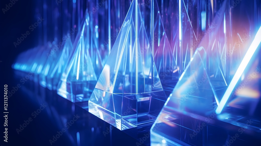 Poster mesmerizing abstract image showcasing the captivating refraction of a blue laser beam as it passes t