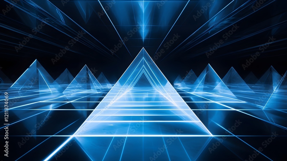 Poster captivating image showcasing a vibrant blue laser beam refracting and reflecting through intricate g