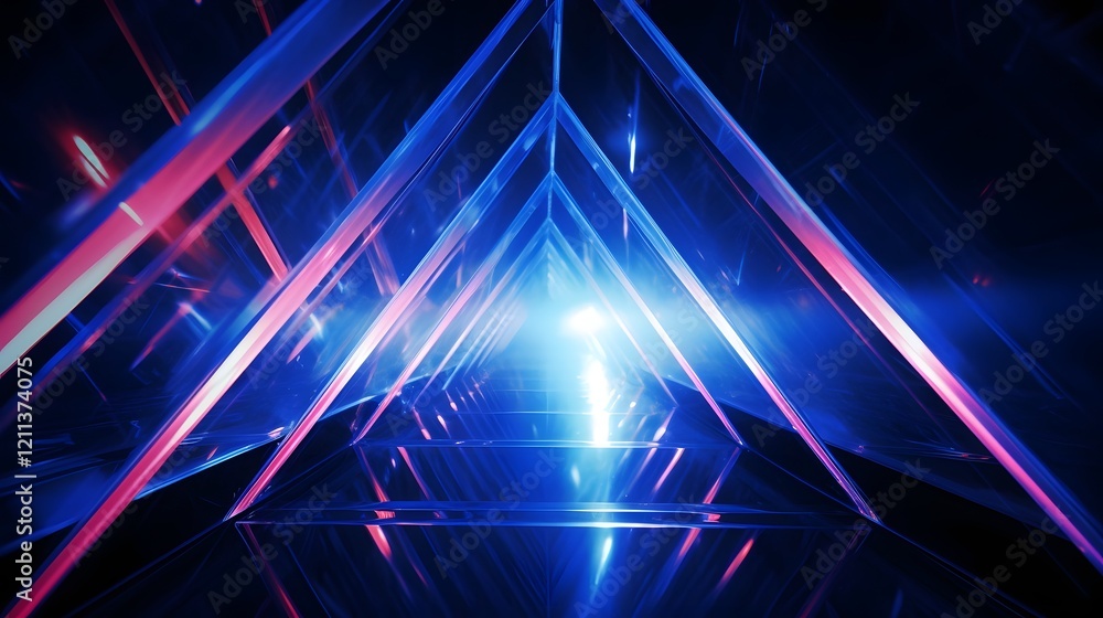 Poster mesmerizing blue laser beam refracting through glass prisms creating a stunning display of light col