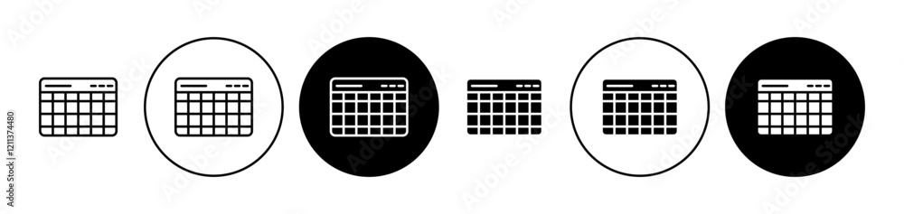 Poster data table icons set in black filled and stroke line style