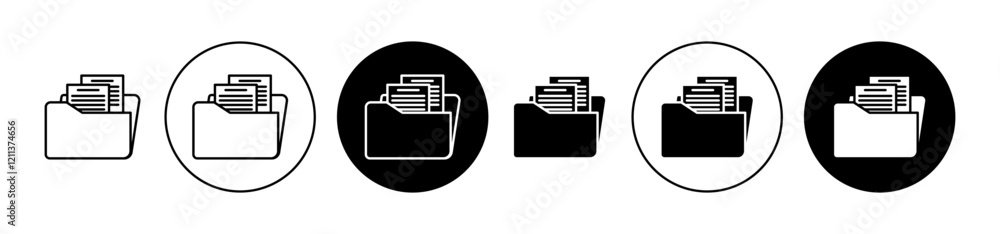 Poster document archive icons set in black filled and stroke line style
