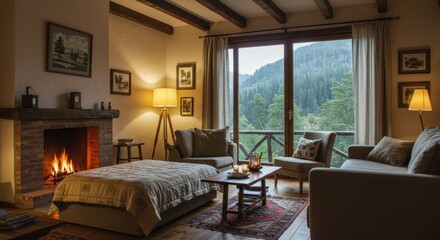 hotel room in a country setting