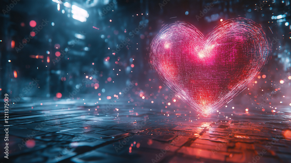 Aufkleber abstract background with huge digital heart . generative ai