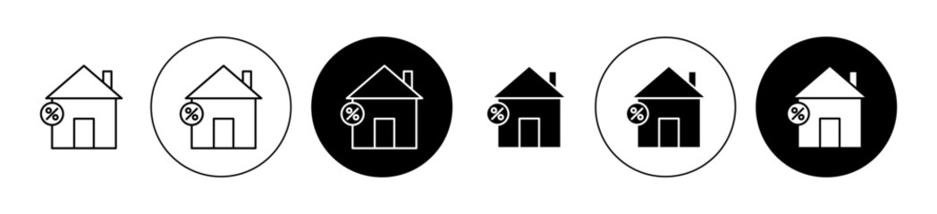 Fixed rate mortgage icons set in black filled and stroke line style