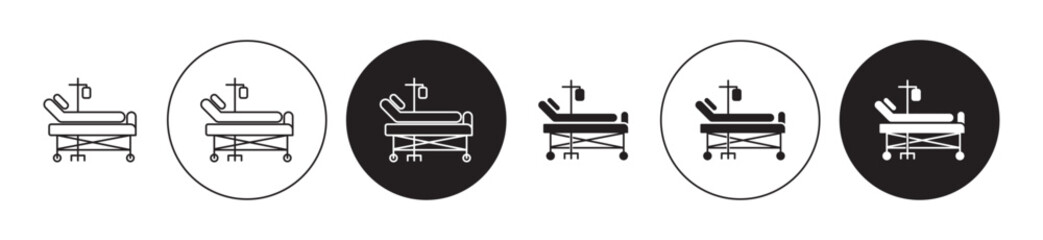 Hospital bed icons set in black filled and stroke line style