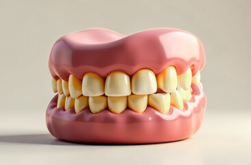 Obraz premium false teeth on a light monochrome background. the concept of substitution in medicine