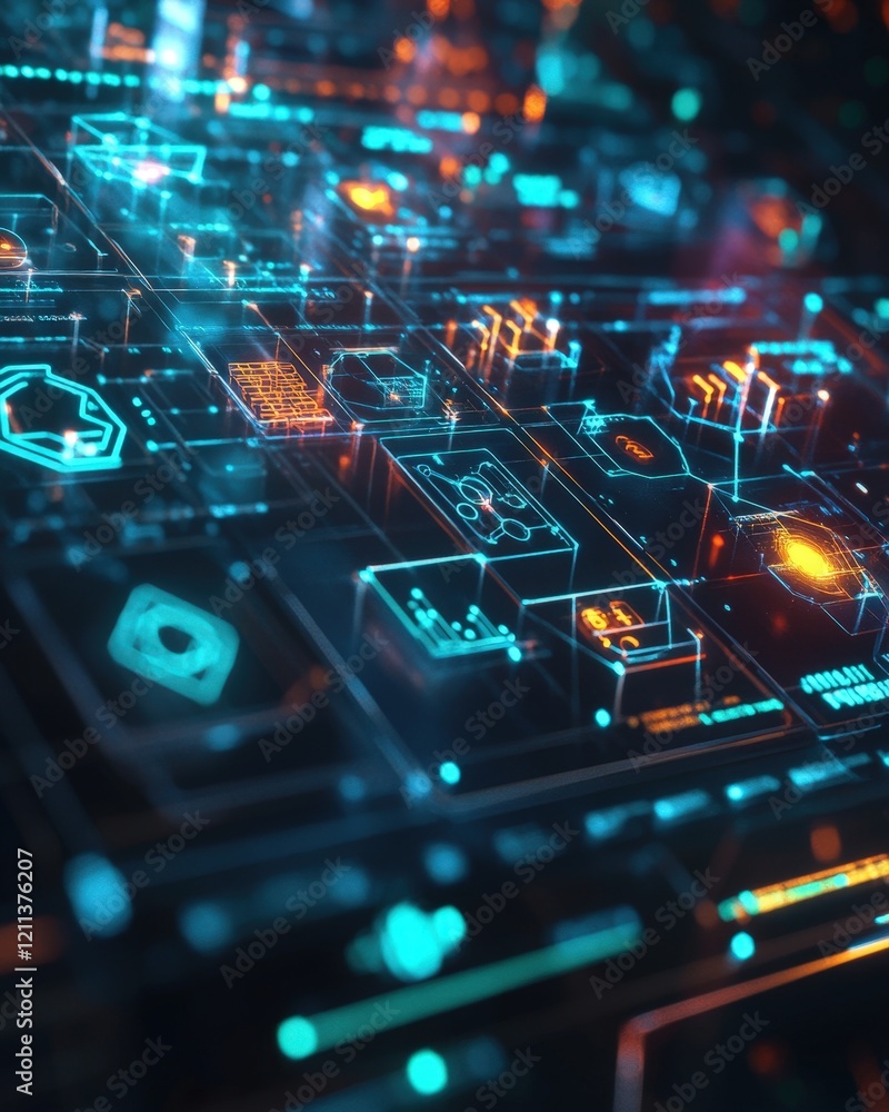 Aufkleber a serene digital rendering of the periodic table, with interactive icons representing element proper