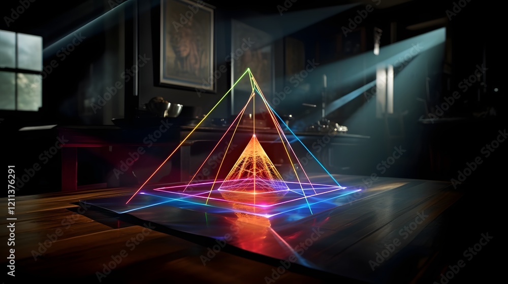 Poster stunning 3d hologram projection created by intersecting laser beams showcasing a futuristic digital 