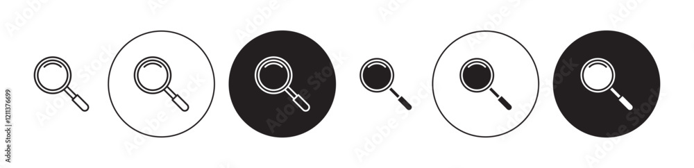 Poster loupe icons set in black filled and stroke line style
