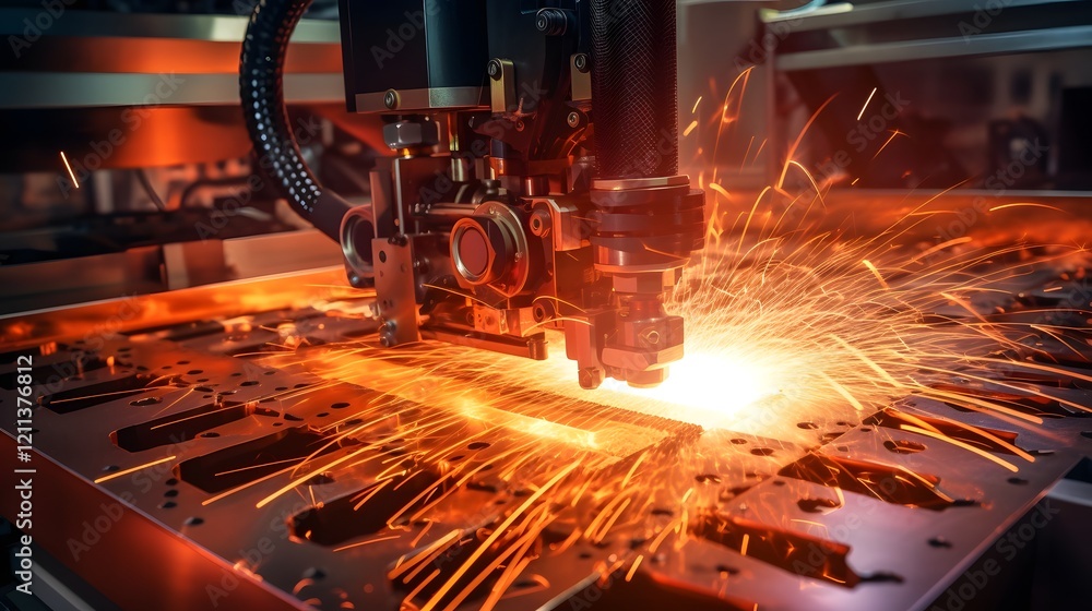 Aufkleber a dramatic view of a powerful laser machine emitting a dazzling display of glowing sparks illuminati