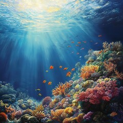 Fototapeta premium picturesque underwater scene featuring a rich coral reef surrounded by colorful fish.