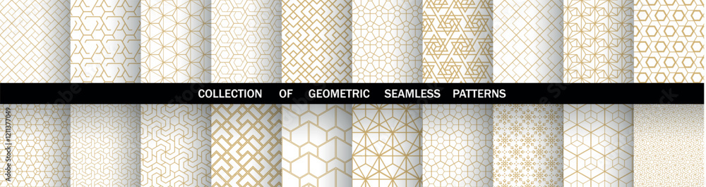 Leinwandbilder geometric set of seamless golden and white patterns. simple vector graphics