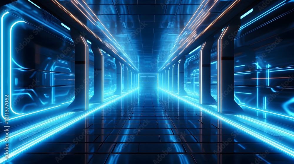 Poster a sleek futuristic corridor bathed in the glow of luminous laser lines creating a captivating and vi