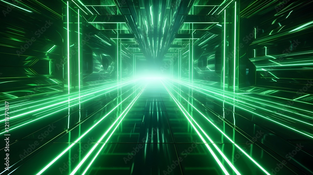 Poster futuristic sci fi corridor with a sleek modern design and illuminated by striking glowing laser line