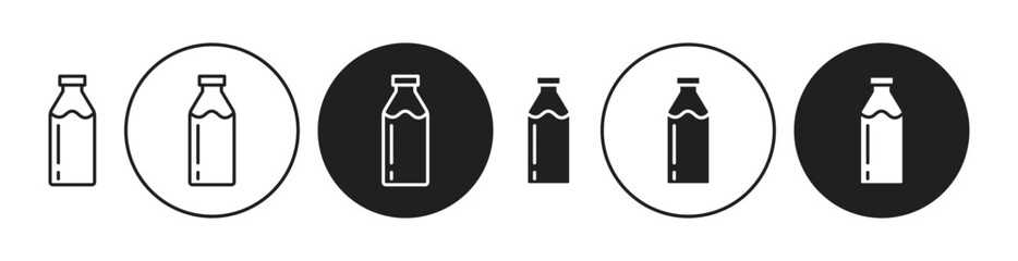 Milk bottle icons set in black filled and stroke line style
