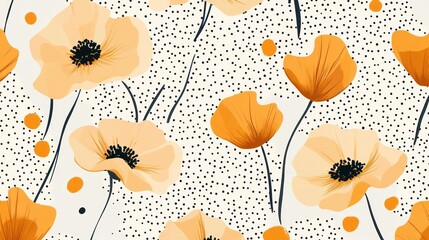 Orange poppy floral seamless pattern textile design
