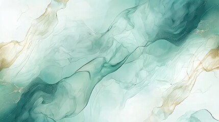 Fototapeta premium Teal, gold ink abstract art; flowing design, white background; website banner