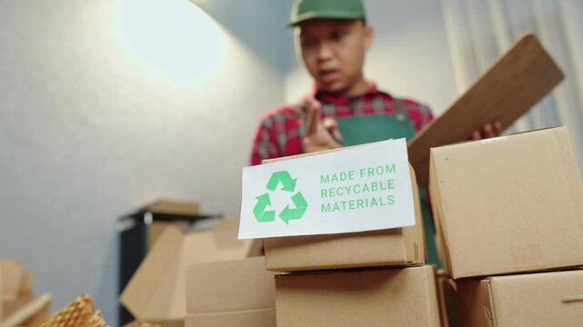 Recycled cardboard boxes for sustainable order shipping. Eco-friendly packaging for a better future in logistics and ecommerce. eco packaging, green business, recycled materials, sustainable