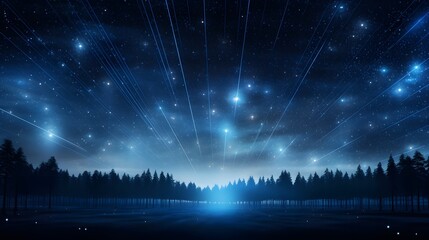 Breathtaking image of a starry night sky with laser beams tracing the outlines of celestial constellations creating a mesmerizing futuristic and mysterious visual experience