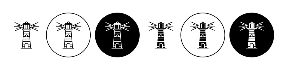 Searchlight tower icons set in black filled and stroke line style