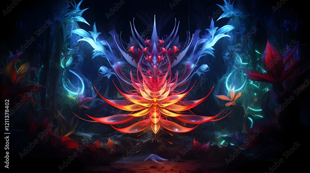 Poster a captivating digital art piece featuring a dynamic display of laser projections showcasing a stunni