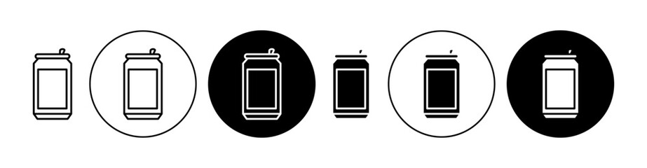Soda can icons set in black filled and stroke line style