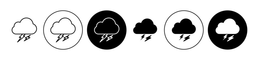 Thunderstorm icons set in black filled and stroke line style