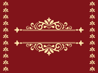 Vintage golden and red element. Graphic vector design. Damask graphic ornament