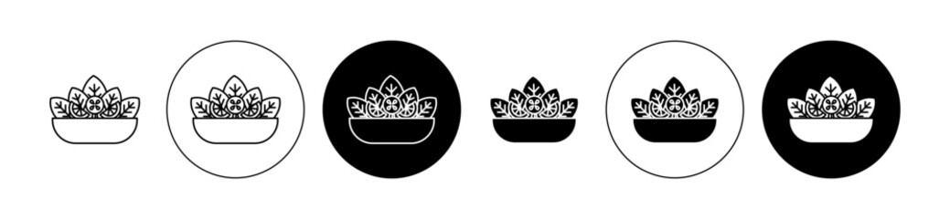 Vegetable salad meal icons set in black filled and stroke line style