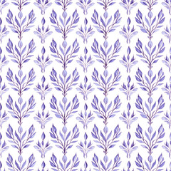 Elegant floral pattern featuring lavender-inspired botanical design on a white background, perfect for textiles or wallpaper