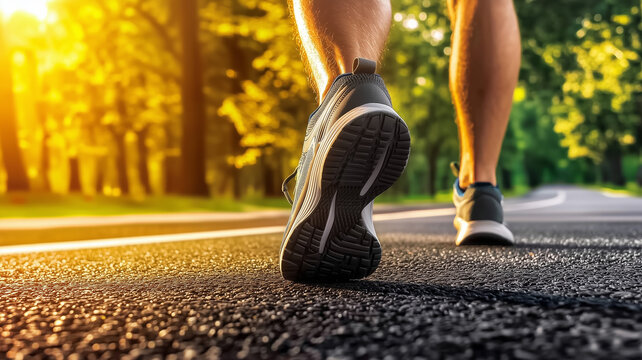 Runner feet on road in autumn nature. woman fitness jogging workout wellness concept.
- Powered by Adobe
