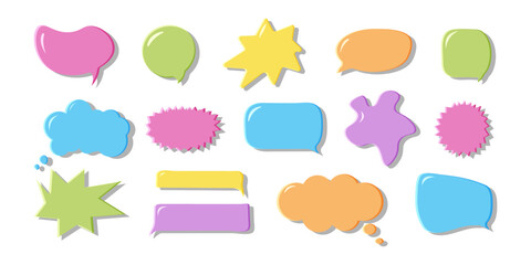 Speech Bubble Set in Modern Style. Multicolored Chat Balloon with Shadow. Cute Frame speech bubble Collection.Blocks for Text Box Different Shapes. Dialogue Vector Set in Style. Illustration.