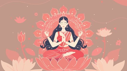 Obraz premium Hindu Goddess Yamuna Giving Blessings Vector Illustration
