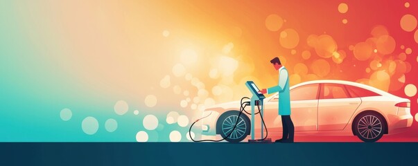 A technician using a diagnostic device on a modern vehicle.