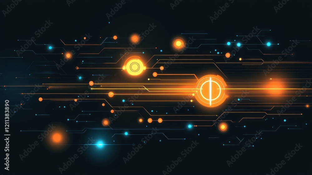 Aufkleber abstract digital network data flow, glowing circuits, dark background, tech presentation